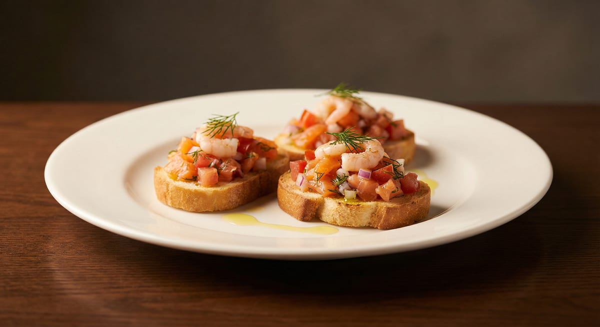Брускетты с сёмгой и креветками